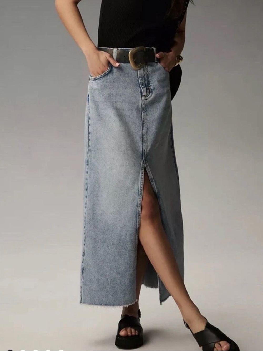 Anthropologie Pilcro Maxi Denim Skirt Madi Front Slit Denim Skirt 8